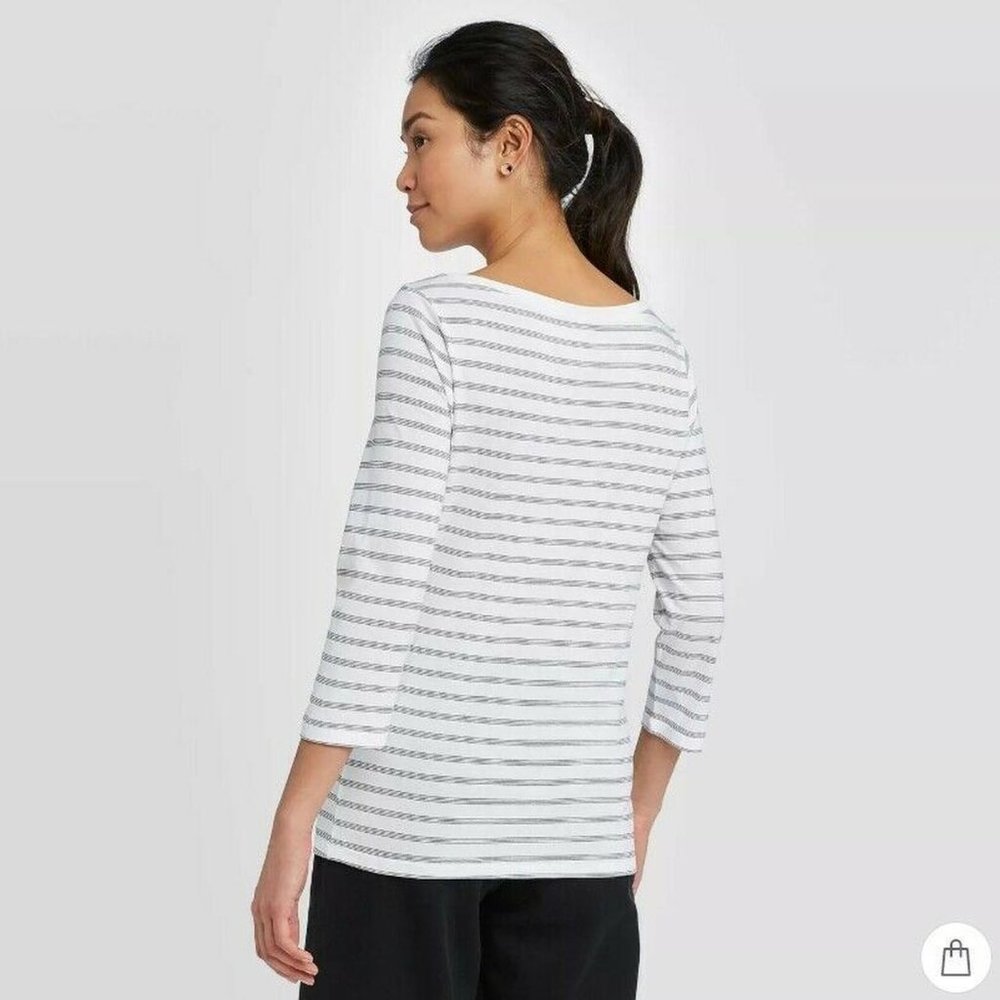 Women's Striped Slim Fit Long Sleeve Boat Neck T-S - Picture 1 of 4